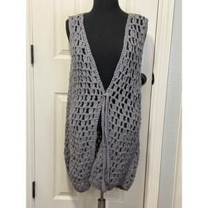 Handmade Crochet Boho Vest Gray Open Knit Layering Piece OS Garden Girl